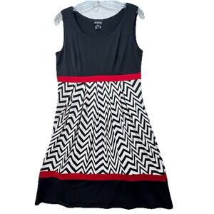 Vintage Y2K Chevron Going Out Mall Cocktail Dress Sz 12 Black White Red‎ Retro